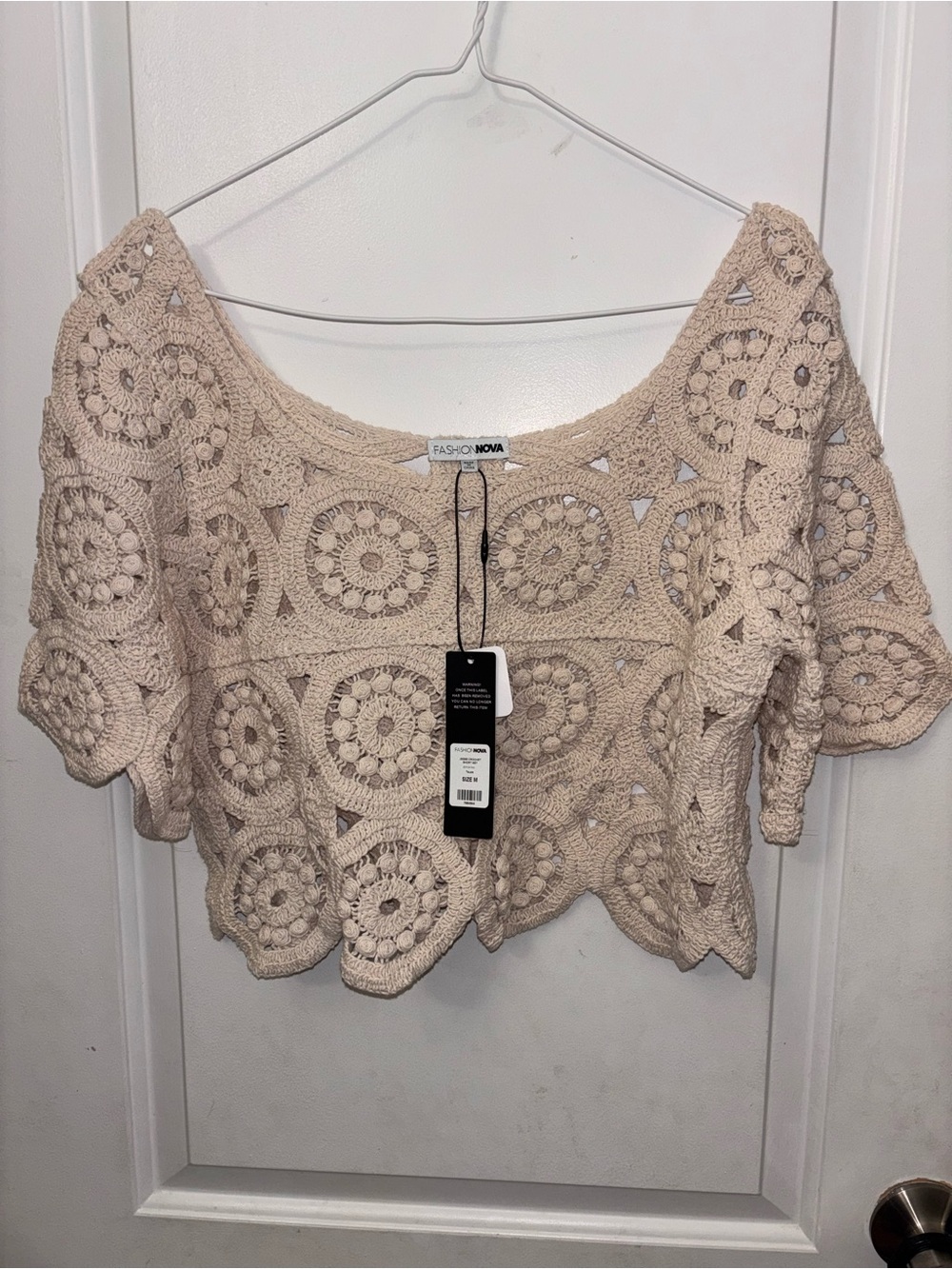 Fashion Nova Neutral Crochet Circle-Panel Crop Top 2 Piece Set